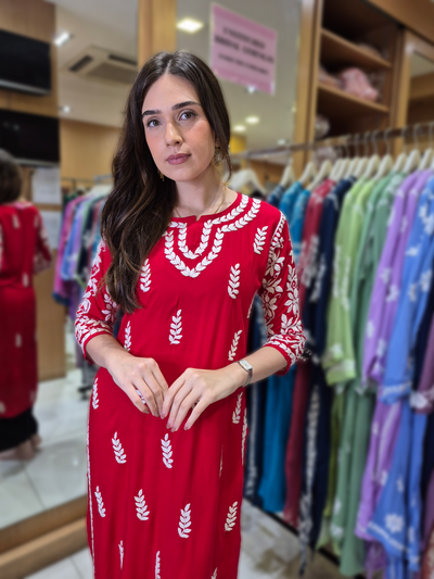 Red Chikankari Straight Kurta