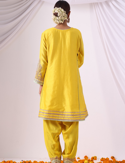 Sitara Yellow Kalidar Choga Set with Potli