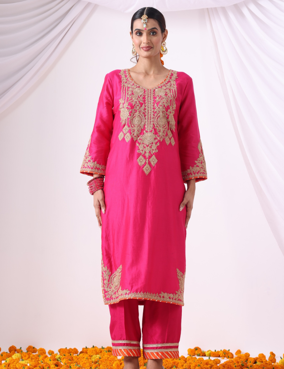 Magenta Long Kurta with Palazo
