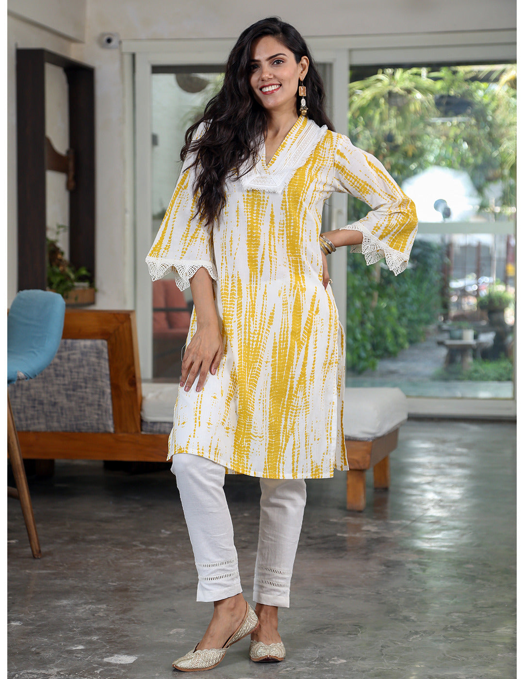 Yellow Shibori Print Straight Kurta Set