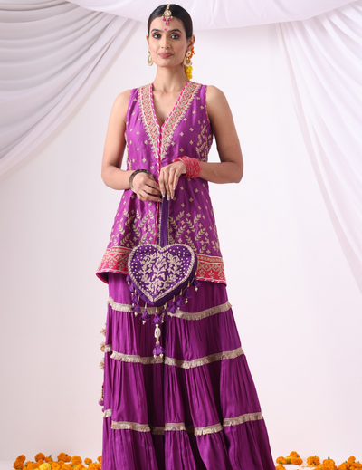 Warm Purple  Short Jacket with Gharara Set