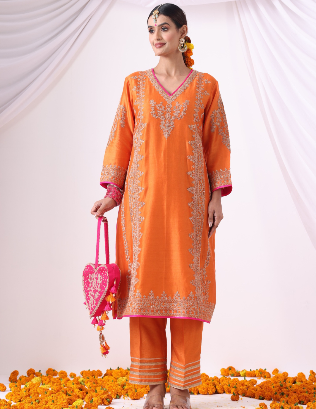 Orange Long Kurta With Palazo