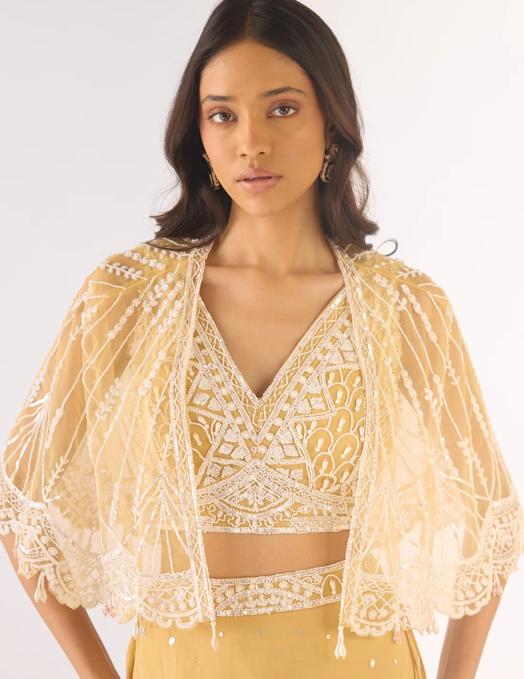 Gold Georgette Embroidered Lehenga Set