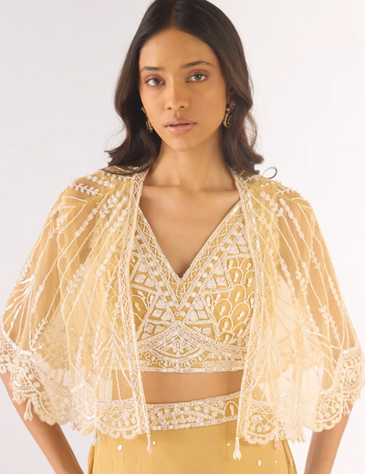 Gold Georgette Embroidered Lehenga Set