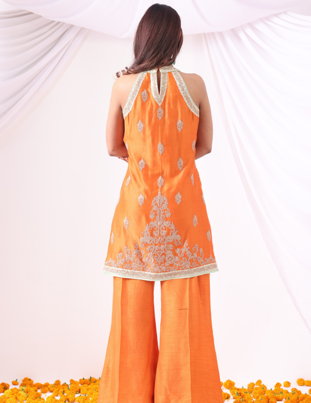 Riwaa Orange Halter Kurta Set