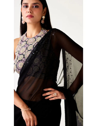 Black Georgette Embroidered Saree