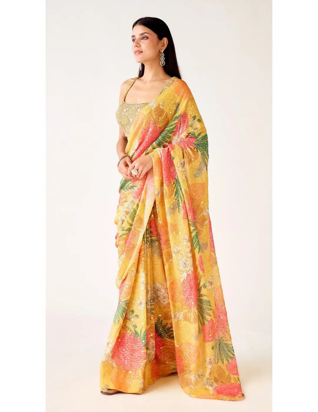 Mustard Georgette Saree