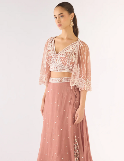 Pink Georgette Embroidered Lehenga Set