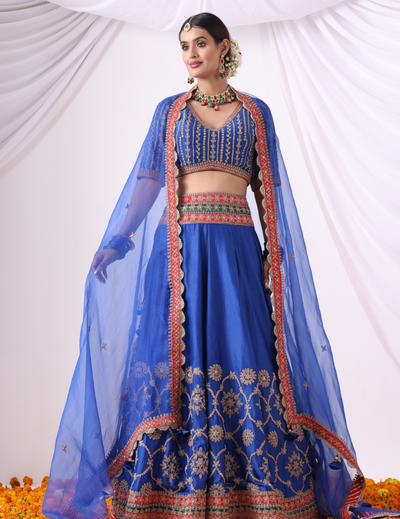 Noor Warm Blue Chanderi Lehenga Set
