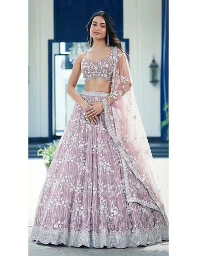 Mauve Organza Embroidered Lehenga Set