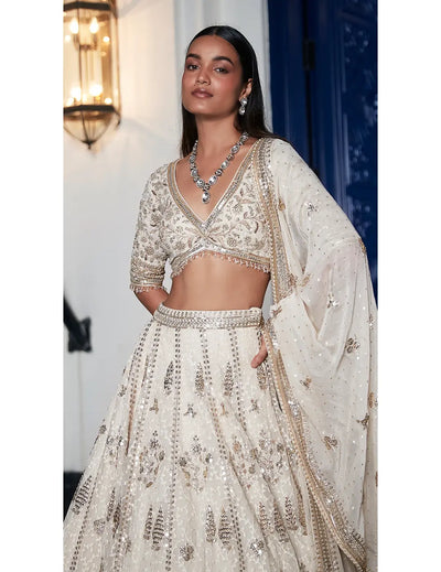 Ivory Organza Embroidered Lehenga Set