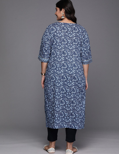 Blue Yoke Design Cotton Straight Kurta