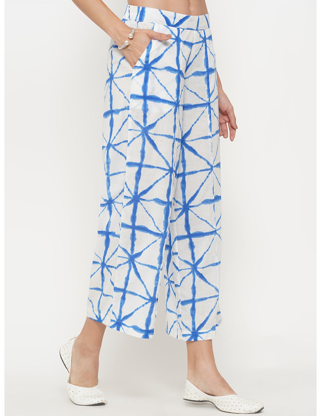 Blue Shibori Print Straight Pants