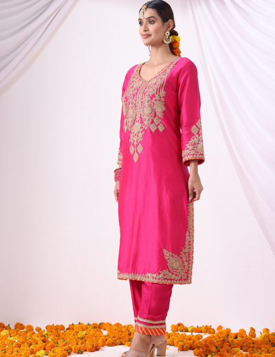 Magenta Long Kurta with Palazo