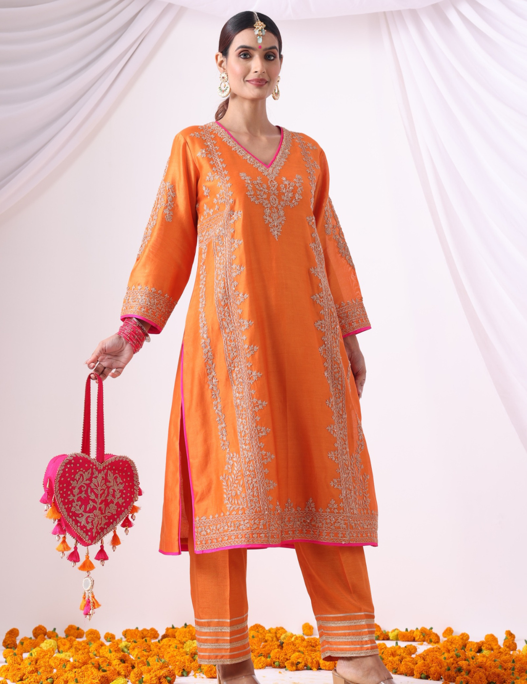 Orange Long Kurta With Palazo
