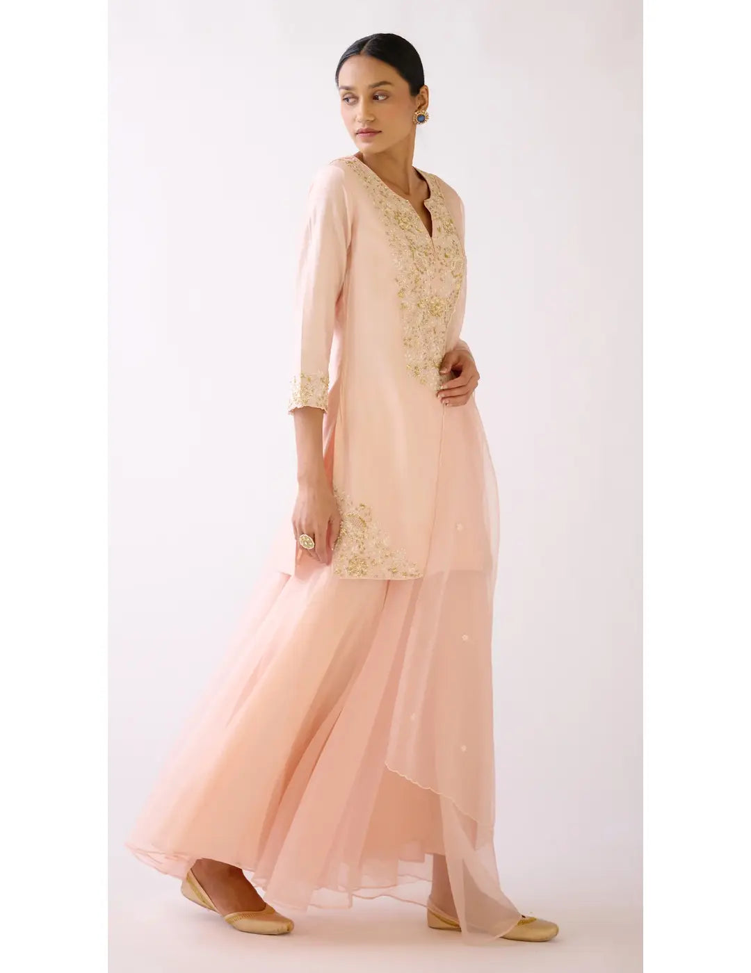 Baby Pink Embroidered Sharara Set