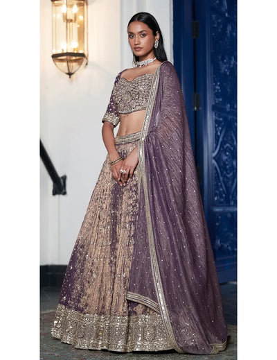 Purple Tissue Embroidered Lehenga Set