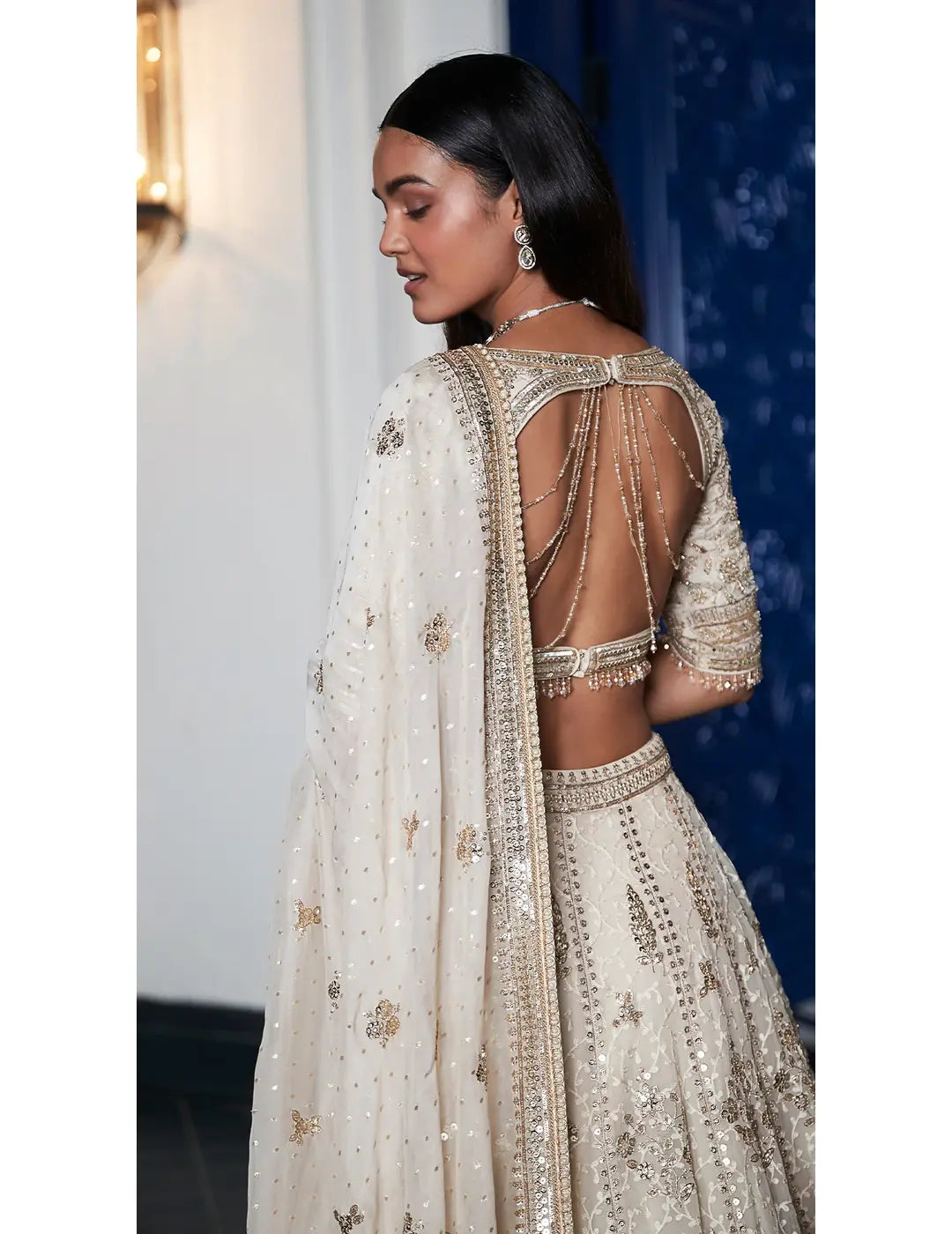 Ivory Organza Embroidered Lehenga Set