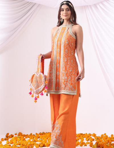 Riwaa Orange Halter Kurta Set
