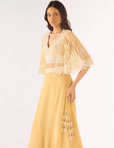 Gold Georgette Embroidered Lehenga Set