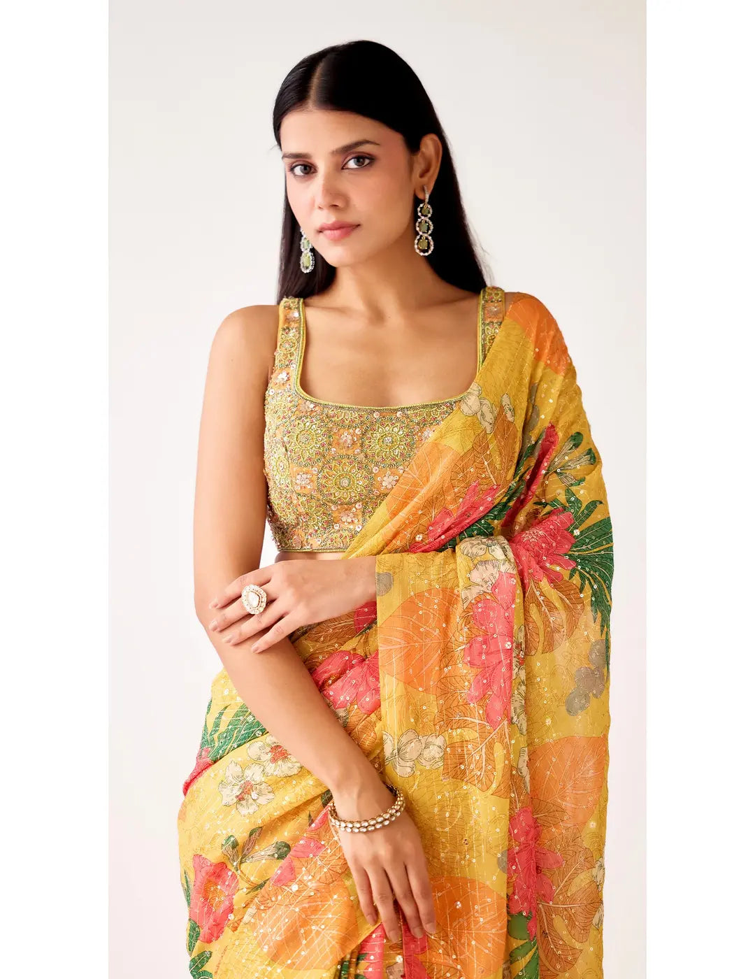 Mustard Georgette Saree