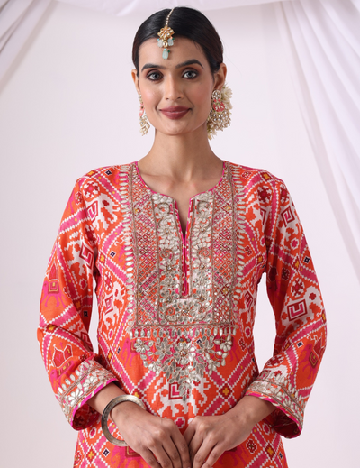 Noor Digital Printed Orange-Pink Gharara Set