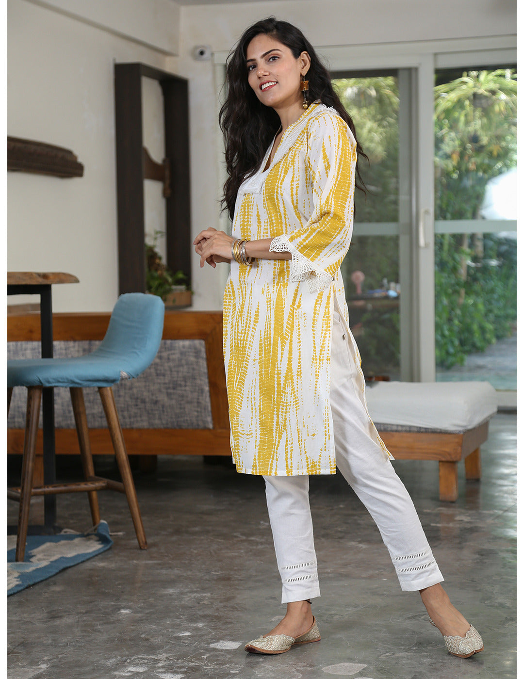 Yellow Shibori Print Straight Kurta Set