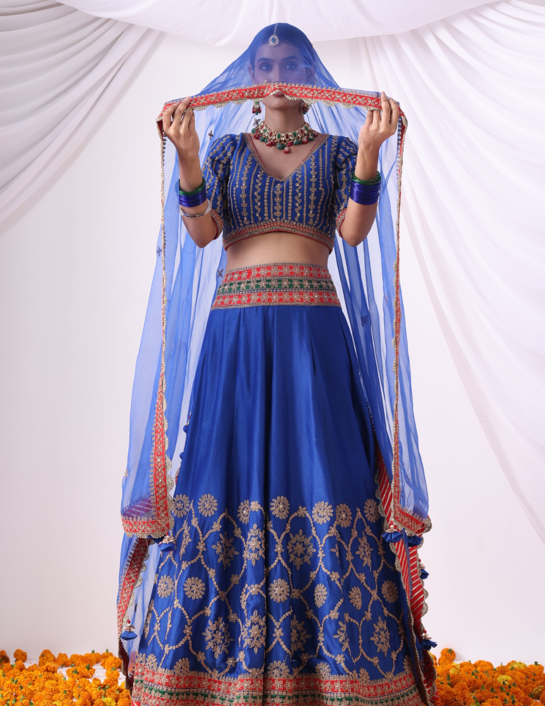 Noor Warm Blue Chanderi Lehenga Set