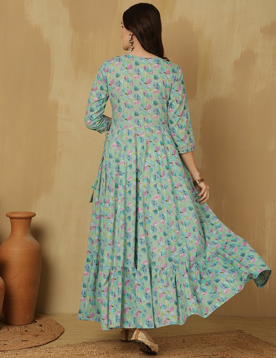Green Floral Print Anarkali Kurta