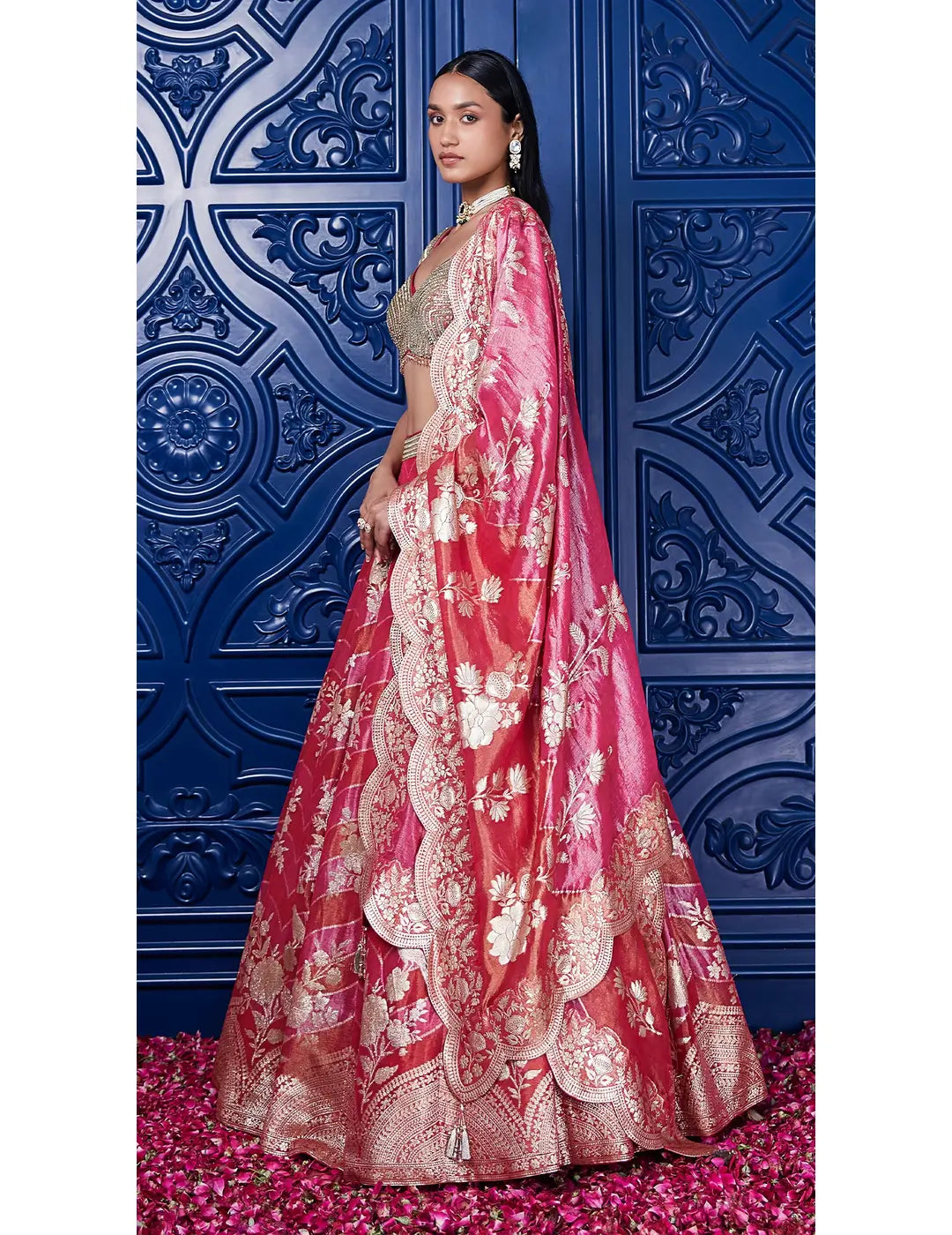 Pink Banarasi Weave Embroidered Lehenga Set