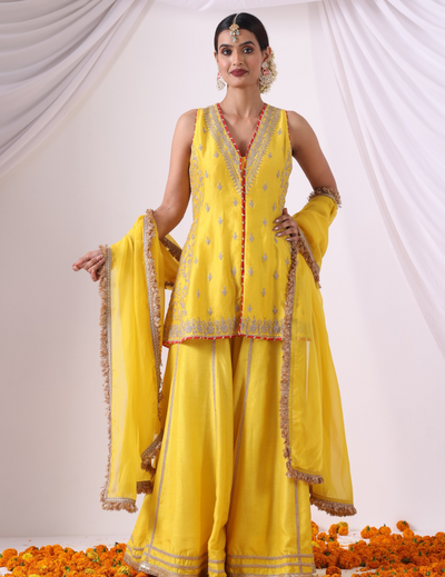 Noor Yellow Embroidered Sharara Set