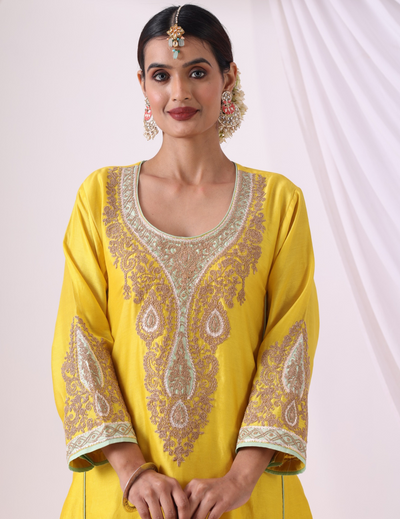 Sitara Yellow Kalidar Choga Set with Potli