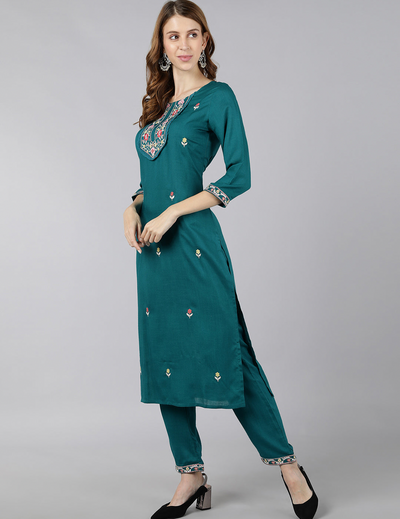 Turquoise Straight Kurta Pant Set