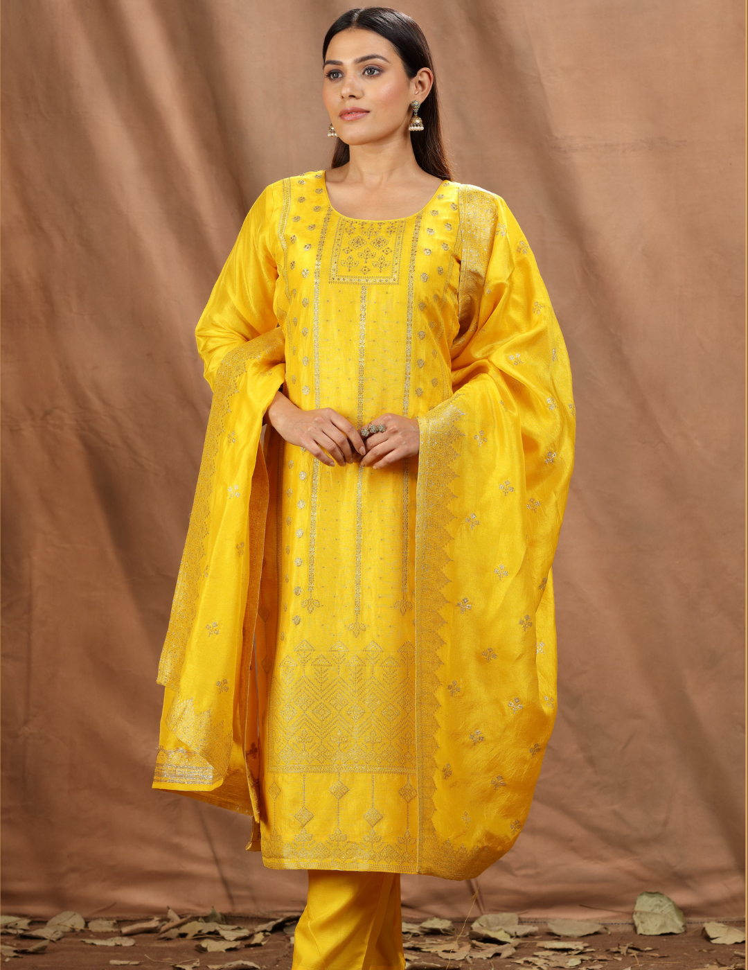 Yellow Brocade Designer Suit