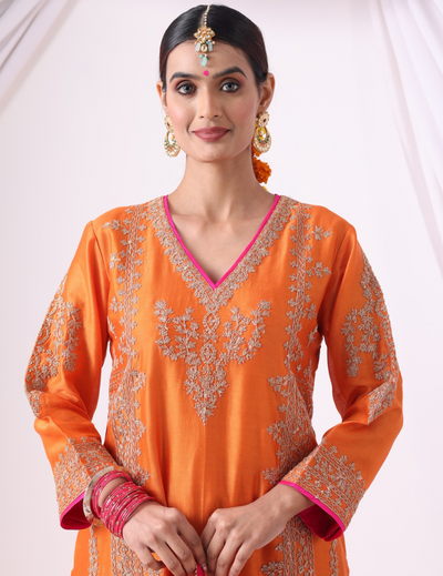 Orange Long Kurta With Palazo