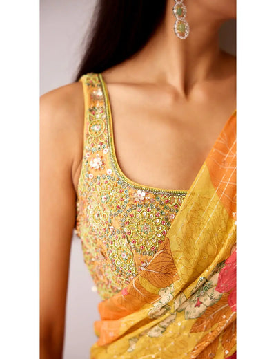 Mustard Georgette Saree