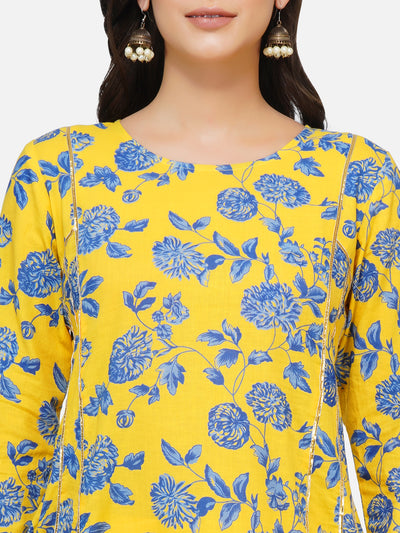 Yellow printed kurta with pants