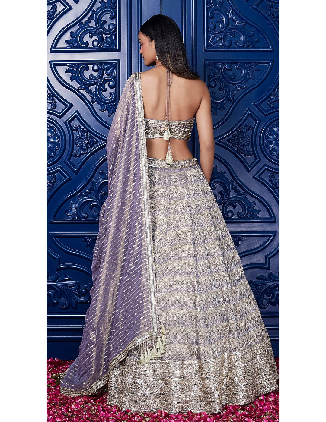 Mauve Tissue Embroidered Lehenga Set