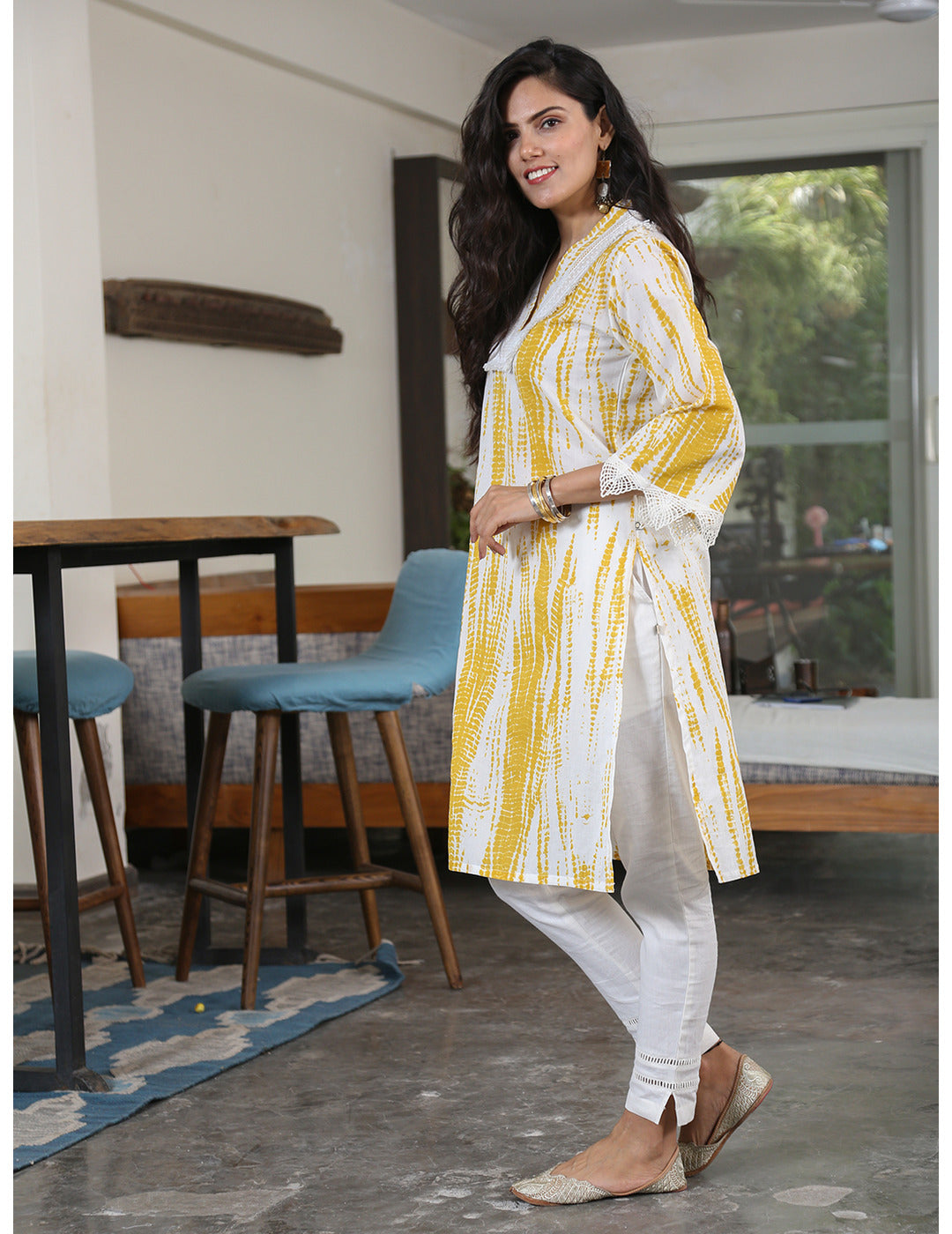 Yellow Shibori Print Straight Kurta Set