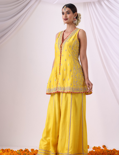 Noor Yellow Embroidered Sharara Set