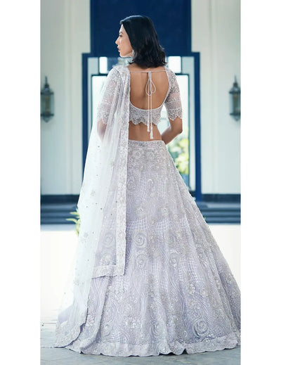 Lilac Embroidered Net Lehenga Set