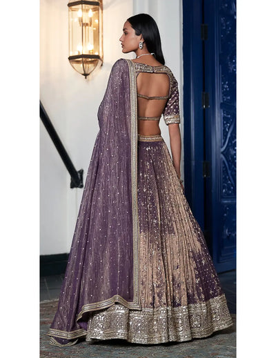 Purple Tissue Embroidered Lehenga Set