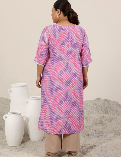 Plus Size Lavender Printed Straight Silk Kurta