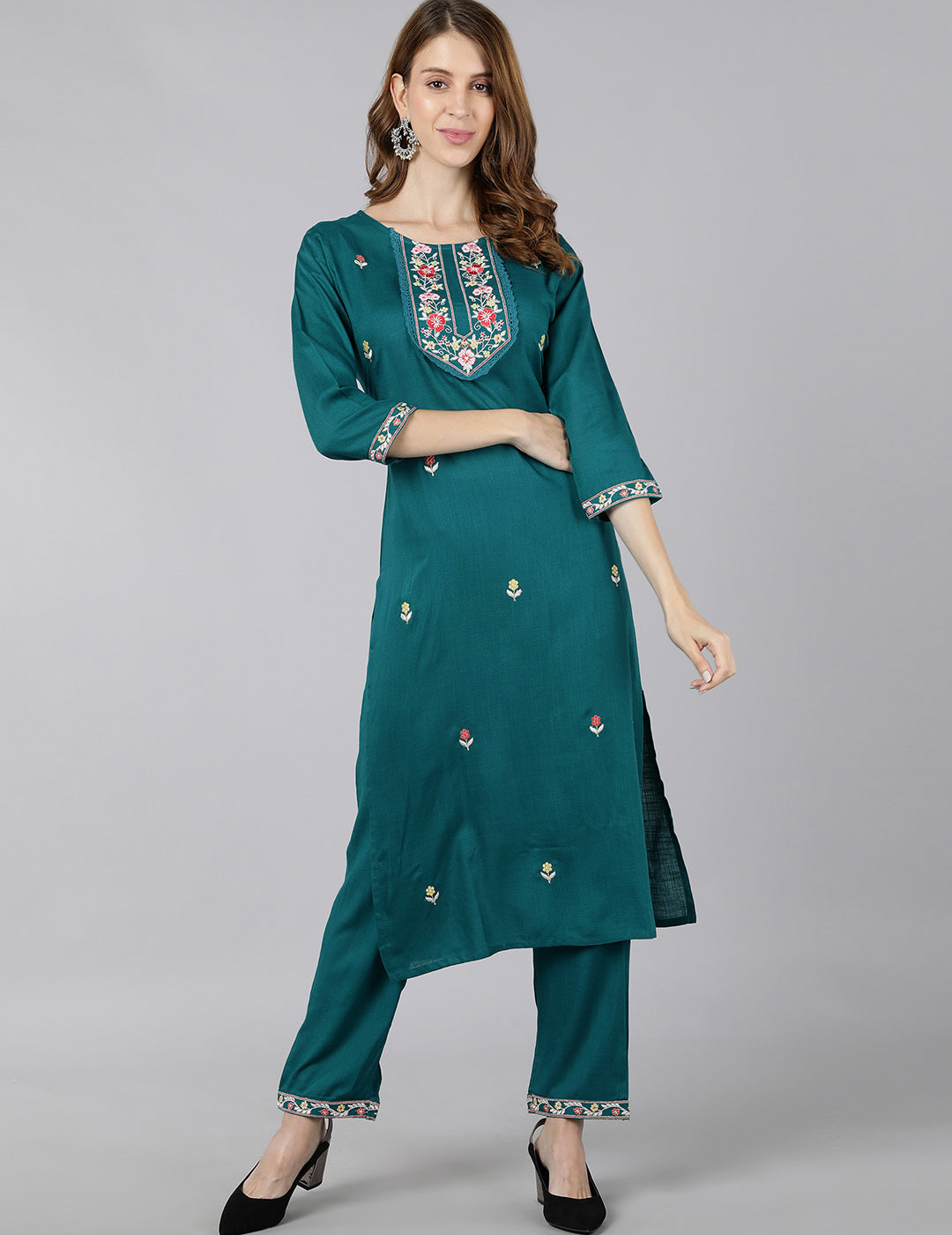 Turquoise Straight Kurta Pant Set