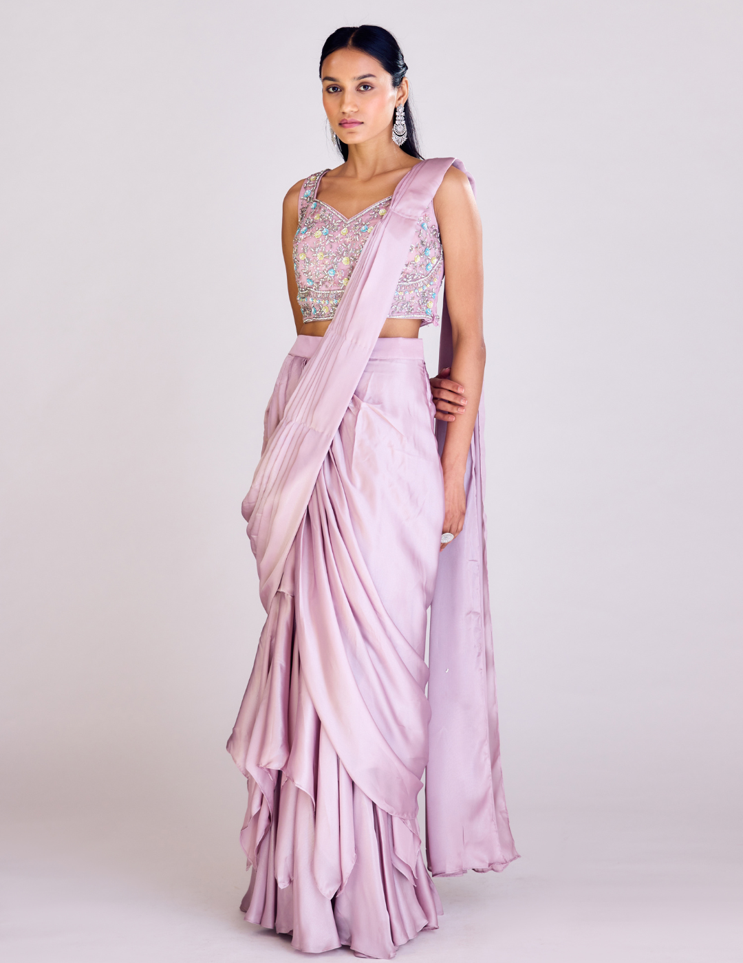 Pink Pre Draped Saree