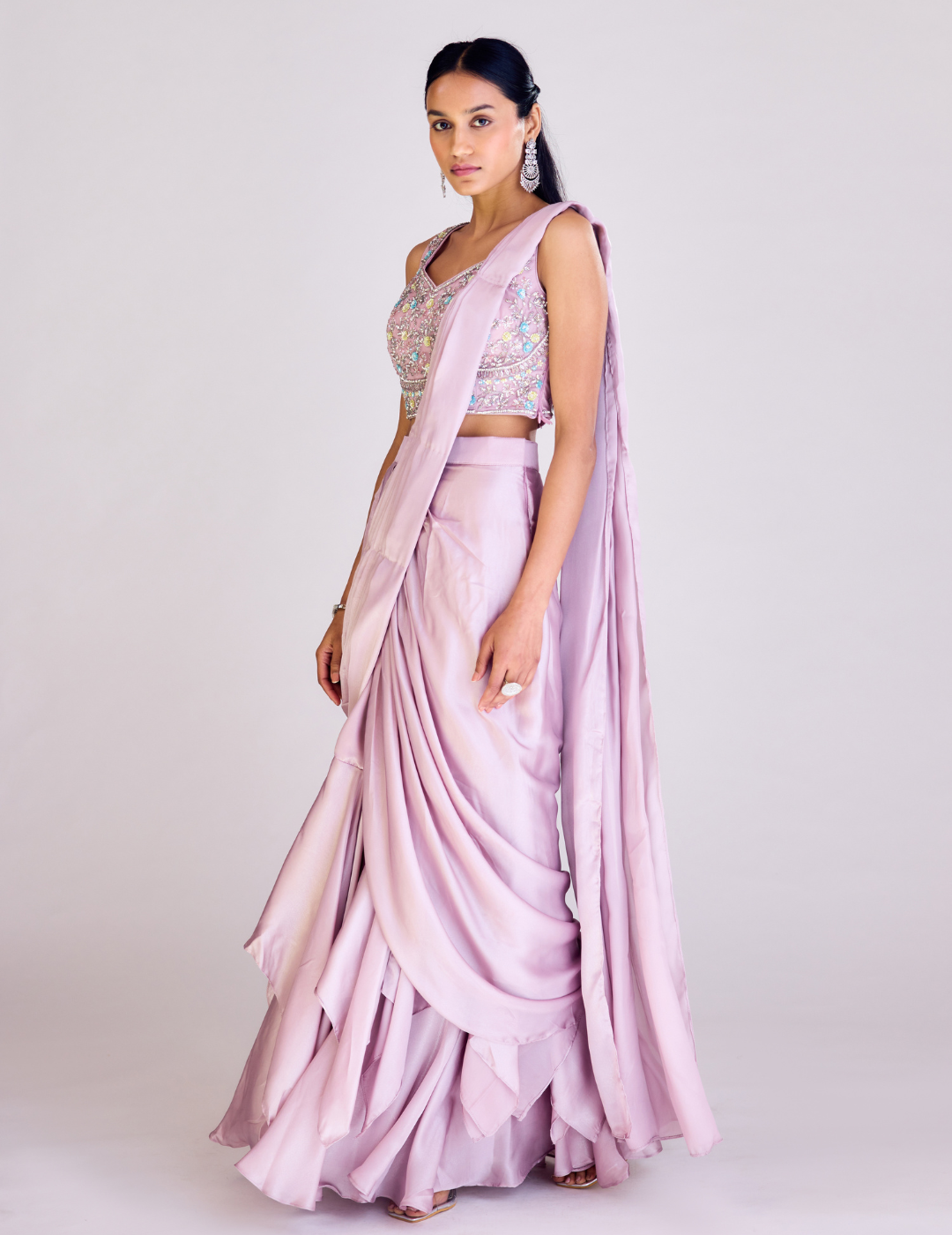 Pink Pre Draped Saree