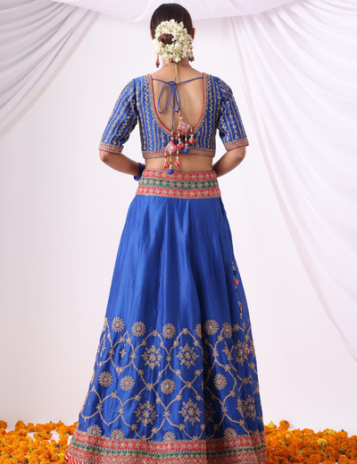 Noor Warm Blue Chanderi Lehenga Set