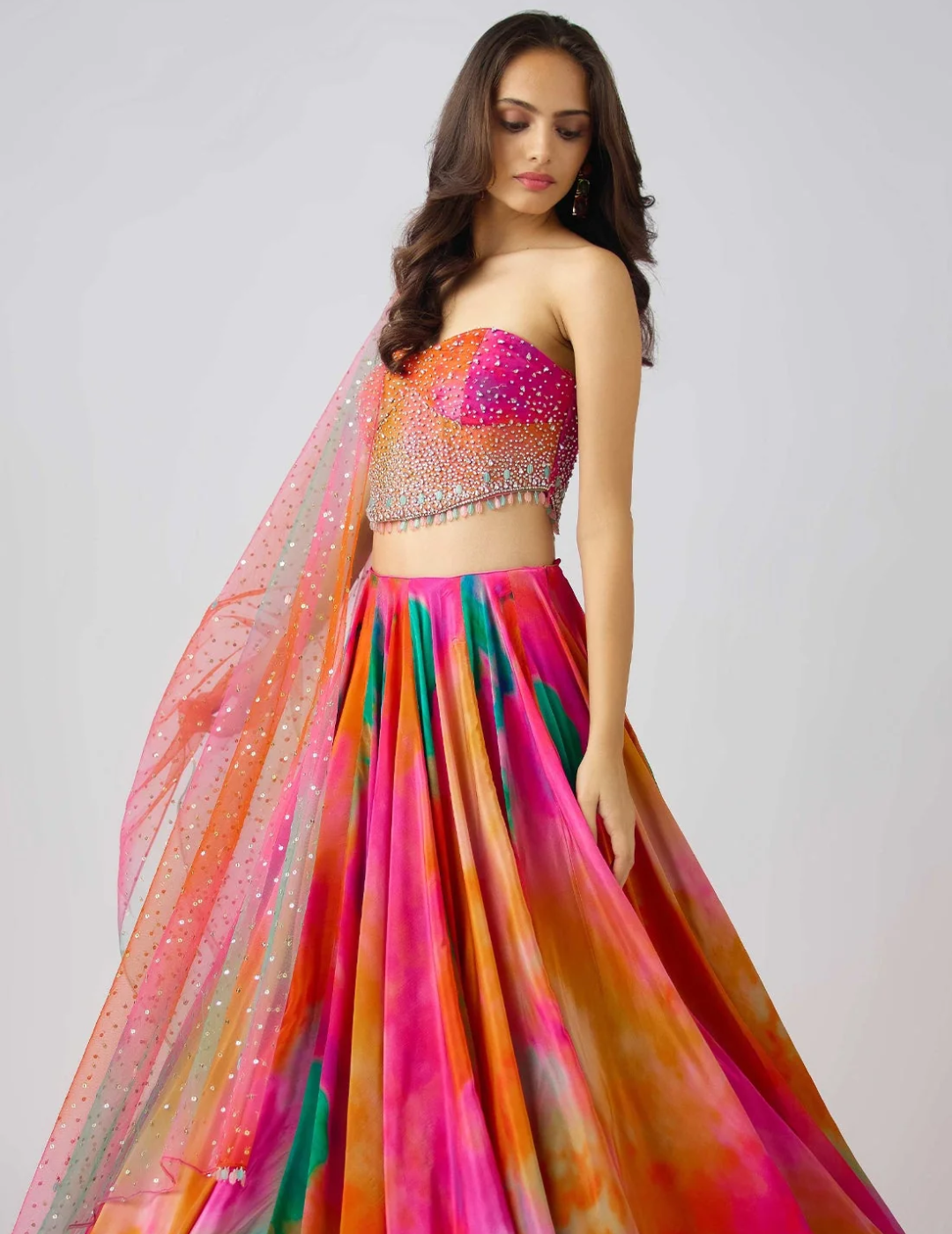 Pink Chinon Embroidered Lehenga Set