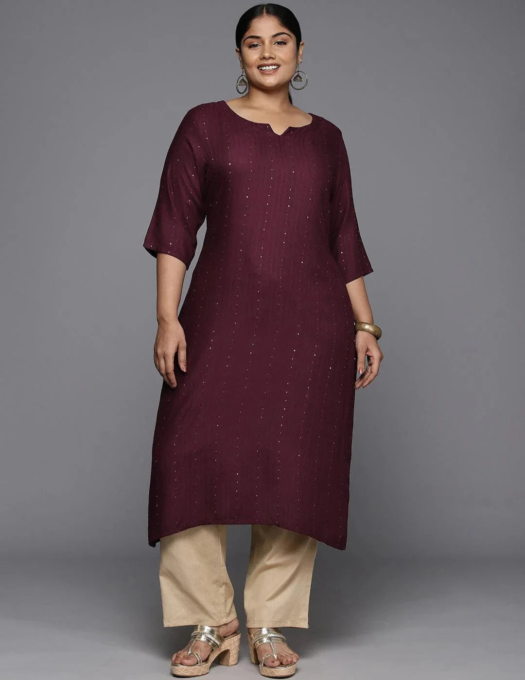 Burgundy Rayon Embroidered Kurta