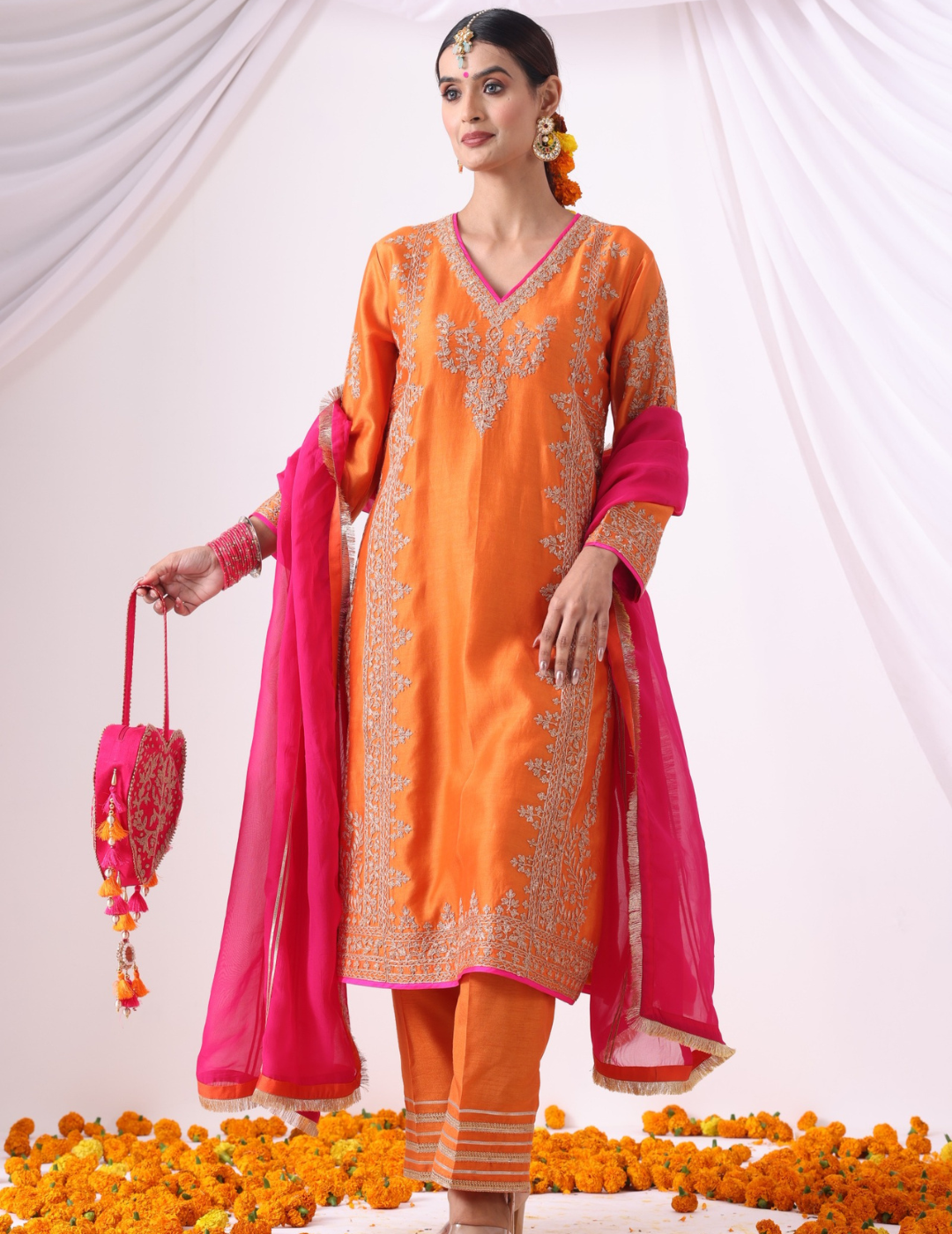 Orange Long Kurta With Palazo